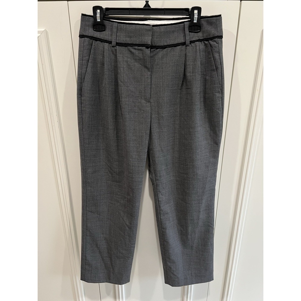 J. Crew Dress Pants Womens 6 Gray Crochet Trimmed Pleated Trouser Wool Preppy